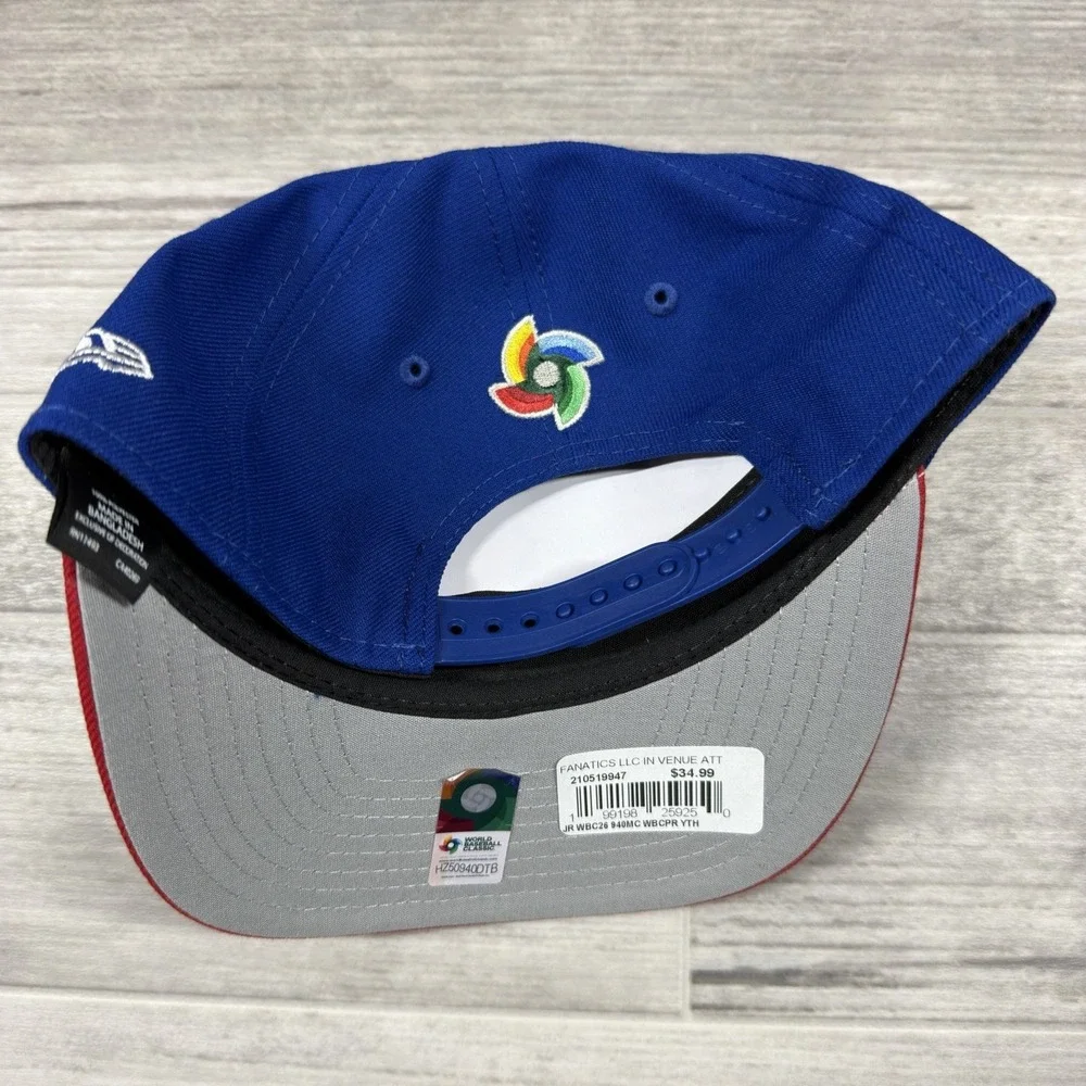 NEW ERA Puerto Rico M-Crown Hat Cap Snapback Boys YOUTH Blue Red Baseball WBC